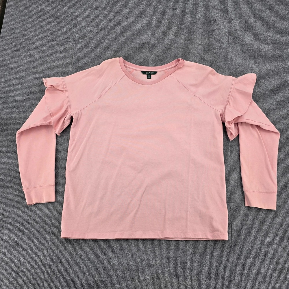 Lauren Ralph Lauren Pink Ruffle Shoulder Long Sleeve Cotton Top XL